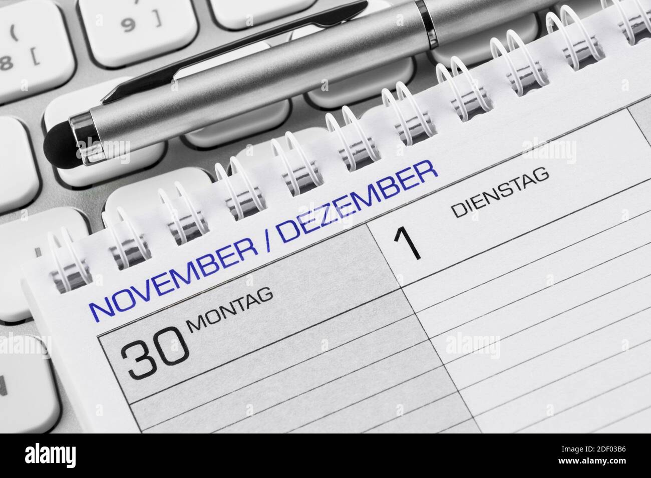 German Calendar November and December 2020 and PC Stock Photo