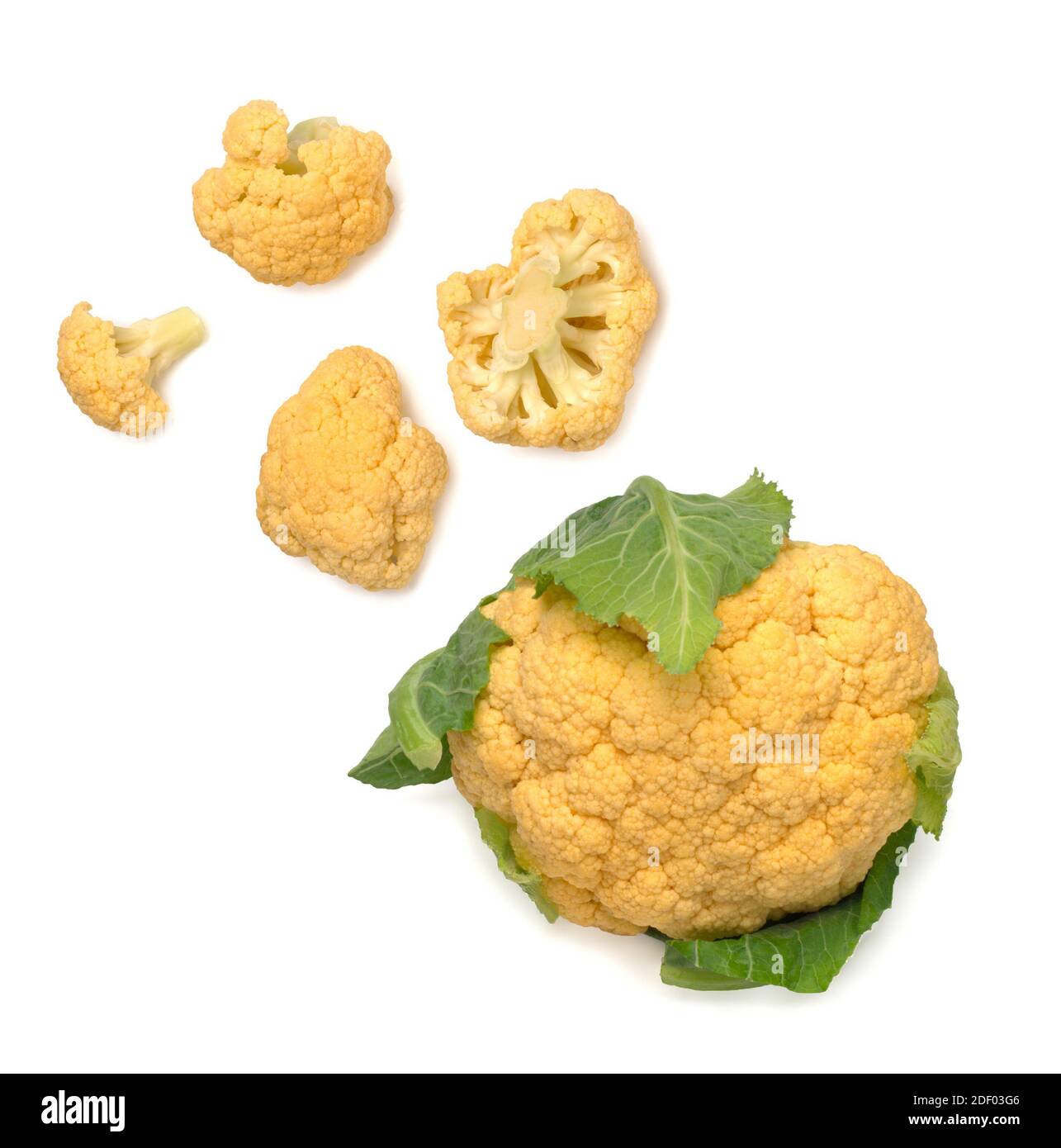 colored cauliflower path isolated on white top view Stock Photo