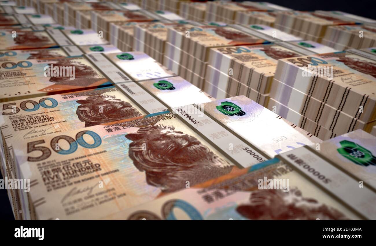 Hong Kong Dollar money pack 3d illustration. 500 HKD banknote bundle  stacks. Concept of finance, cash, economy crisis, business success,  recession, ba Stock Photo - Alamy