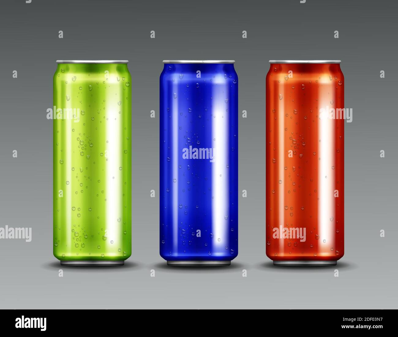 Download Aluminium Cans With Cold Soda Or Beer And Condensation Water Drops Vector Realistic Mockup Of Blue
