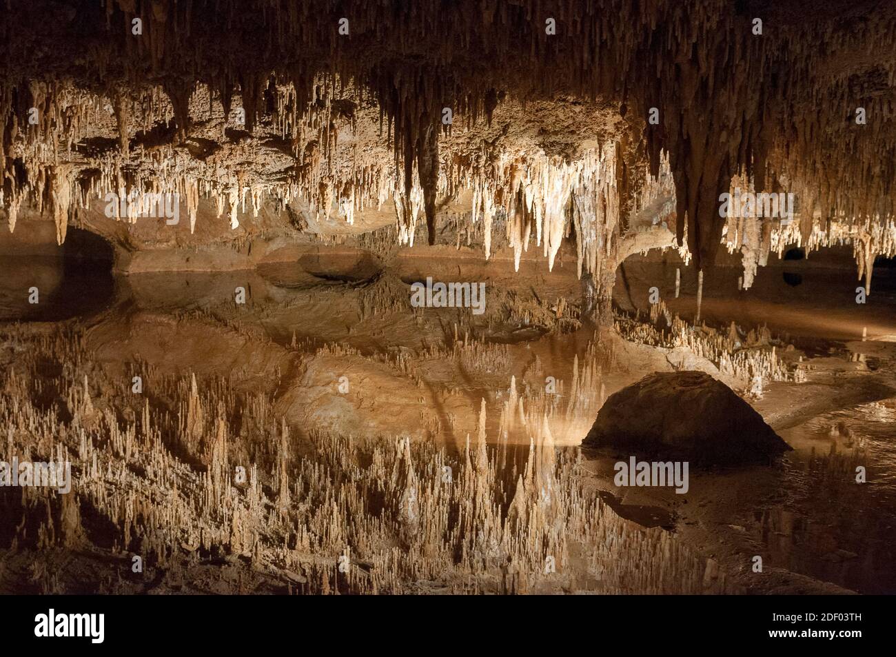 Stalactites and stalagmites in Luray Caverns in Luray, Virginia. Stock Photo