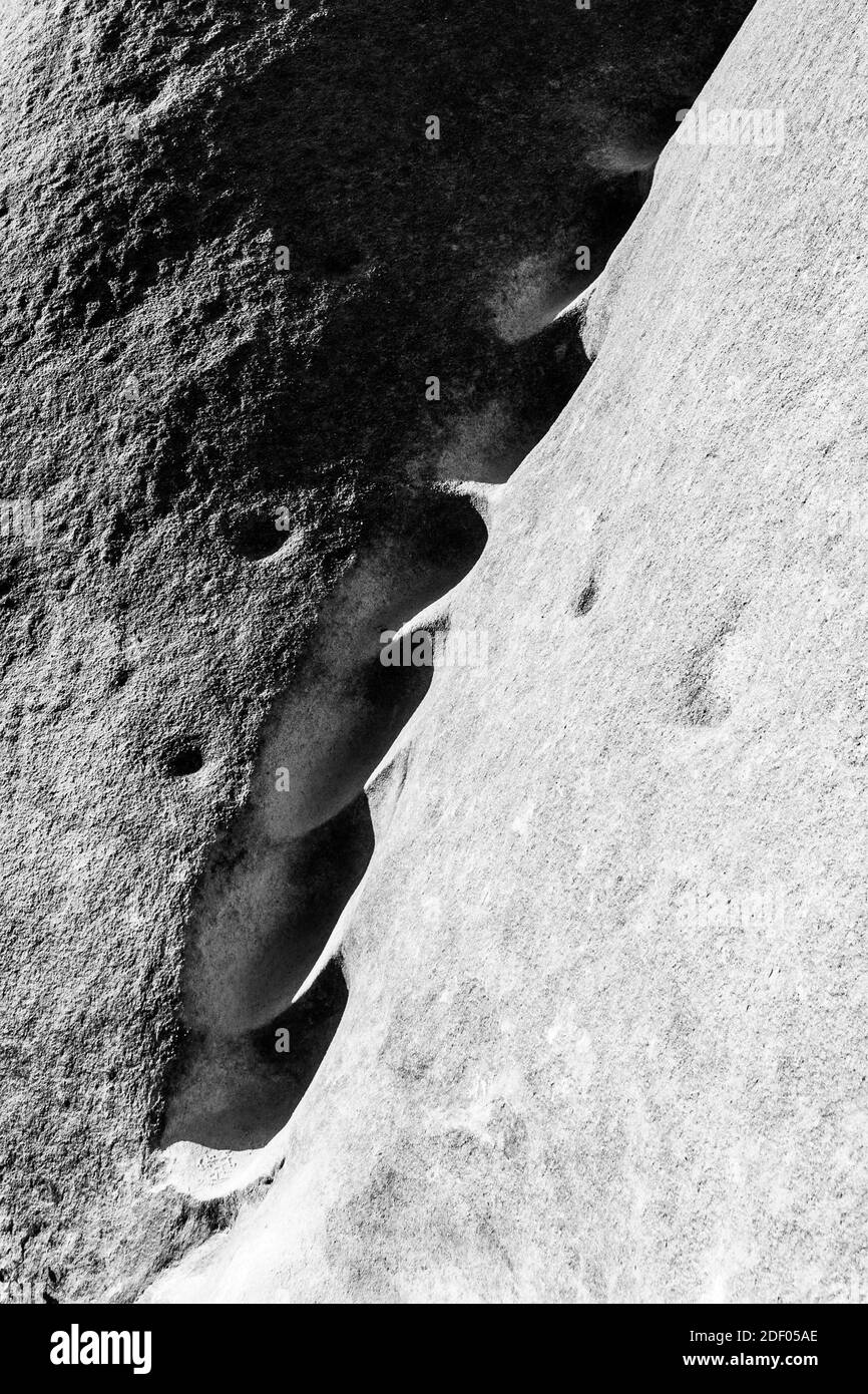 Close-up of Elephant Sandstone Rocks, Sloni kameny, near Jitrava in Lusatian Mountains, Czech Republic. Black and white image. Stock Photo