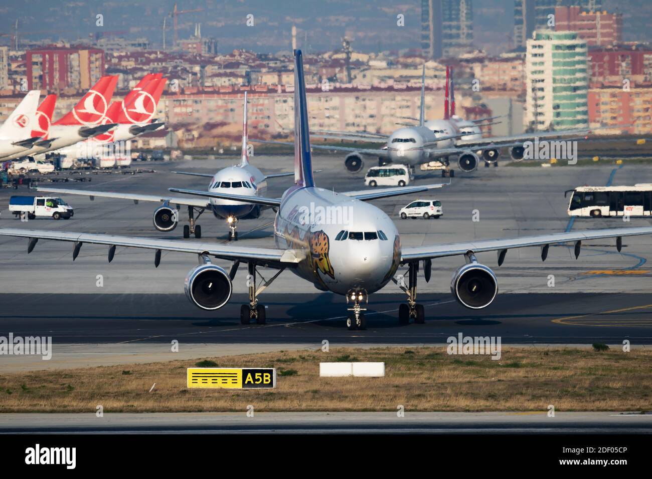 Istanbul / Turkey - March 27, 2019: Meraj Airlines special livery Airbus A300 EP-SIF passenger plane departure at Istanbul Ataturk Airport Stock Photo