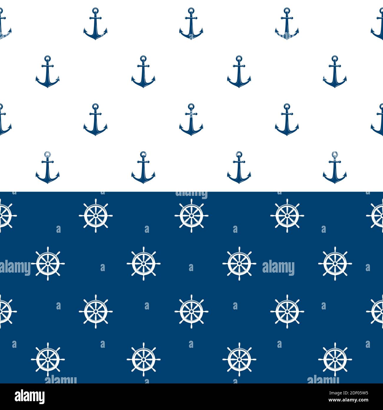 Nautical seamless pattern with blue helms and anchors on white. Ship ...