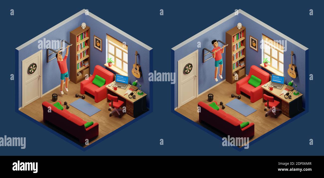 Home exercise pullup on bar. Workout in work room Stock Photo Alamy