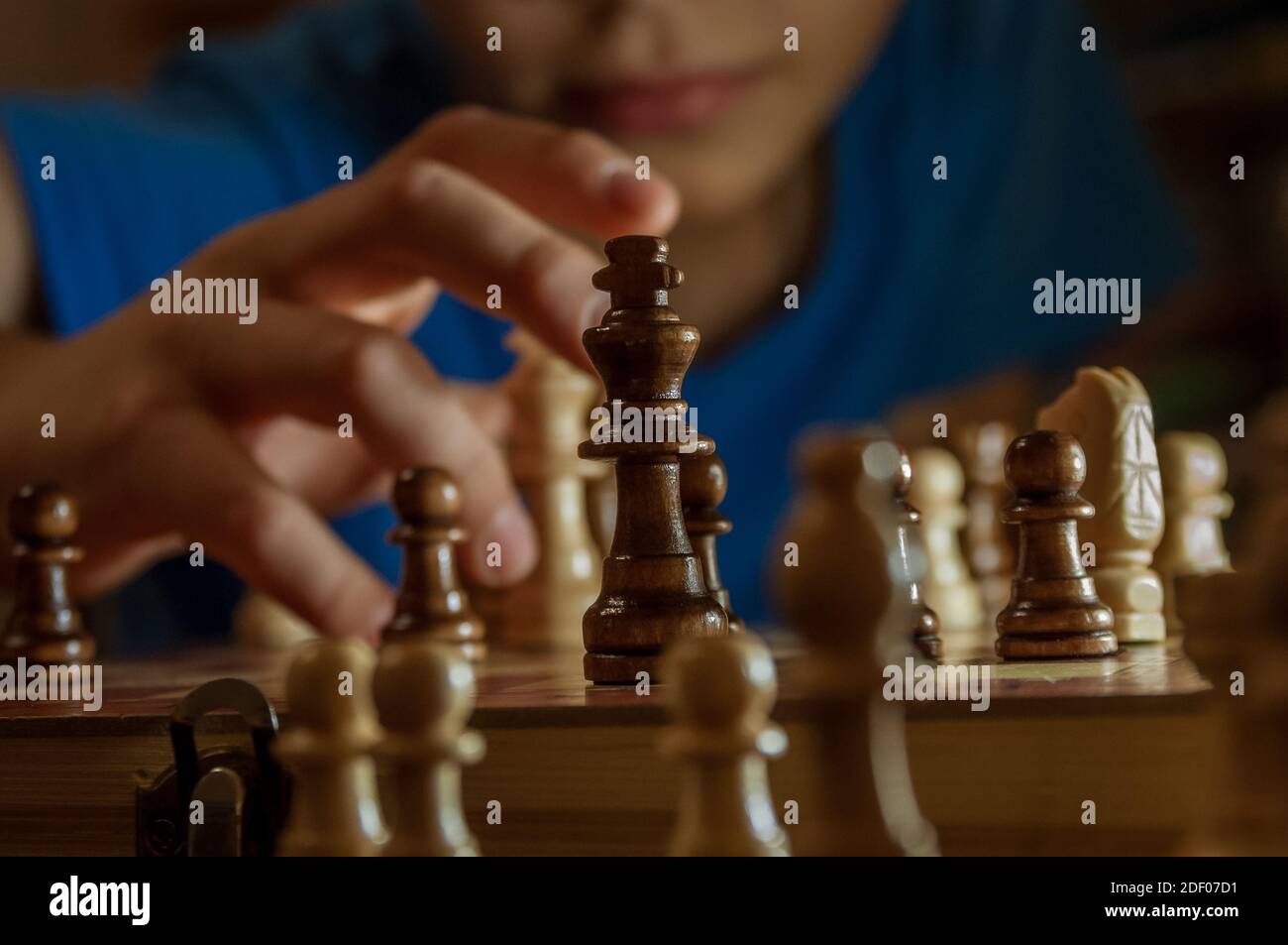 Man playing chess. Play with God or with yourself. Concept - strategy  goals, efforts, plans. Stock Photo