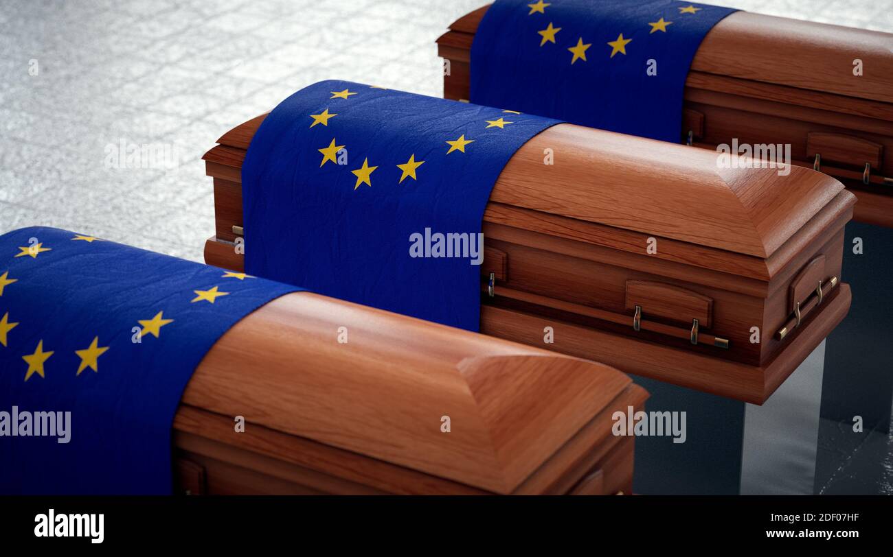 State funeral in Europa. Coffins in national pavilion. Stock Photo