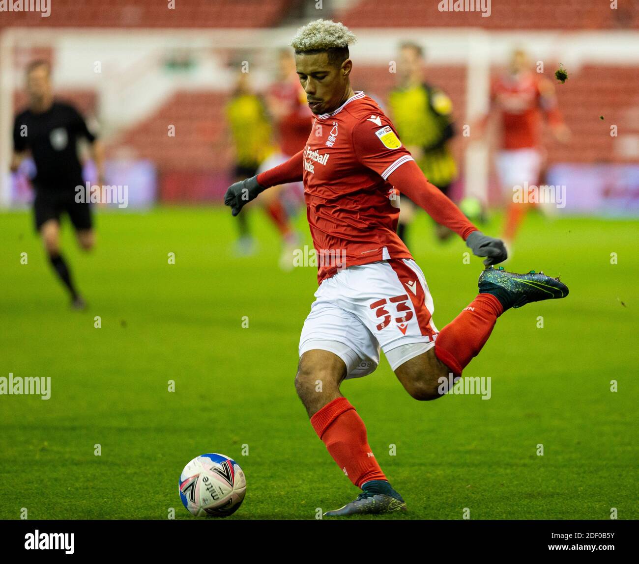 City Ground, Nottinghamshire, Midlands, UK. 2nd Dec, 2020. English Football League Championship Football, Nottingham Forest versus Watford; Lyle Taylor of Nottingham Forest crossing the ball into the Watford box Credit: Action Plus Sports/Alamy Live News Stock Photo