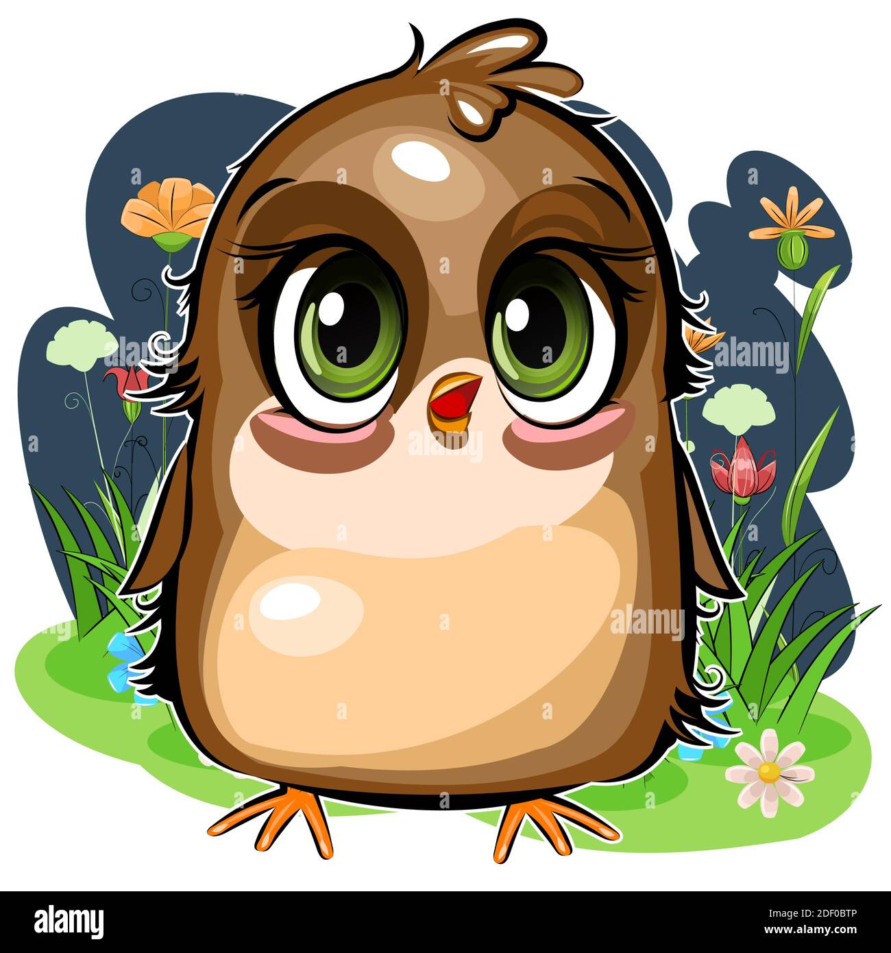 Little sparrow. Funny chick. Cute and funny baby bird. The isolated object  on a white background. Illustration. Cartoon style. Flower meadow. Vector  Stock Vector Image & Art - Alamy