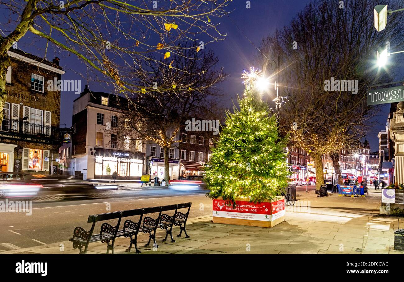 Christmas Lights In Hampstead at Night London UK Stock Photo Alamy