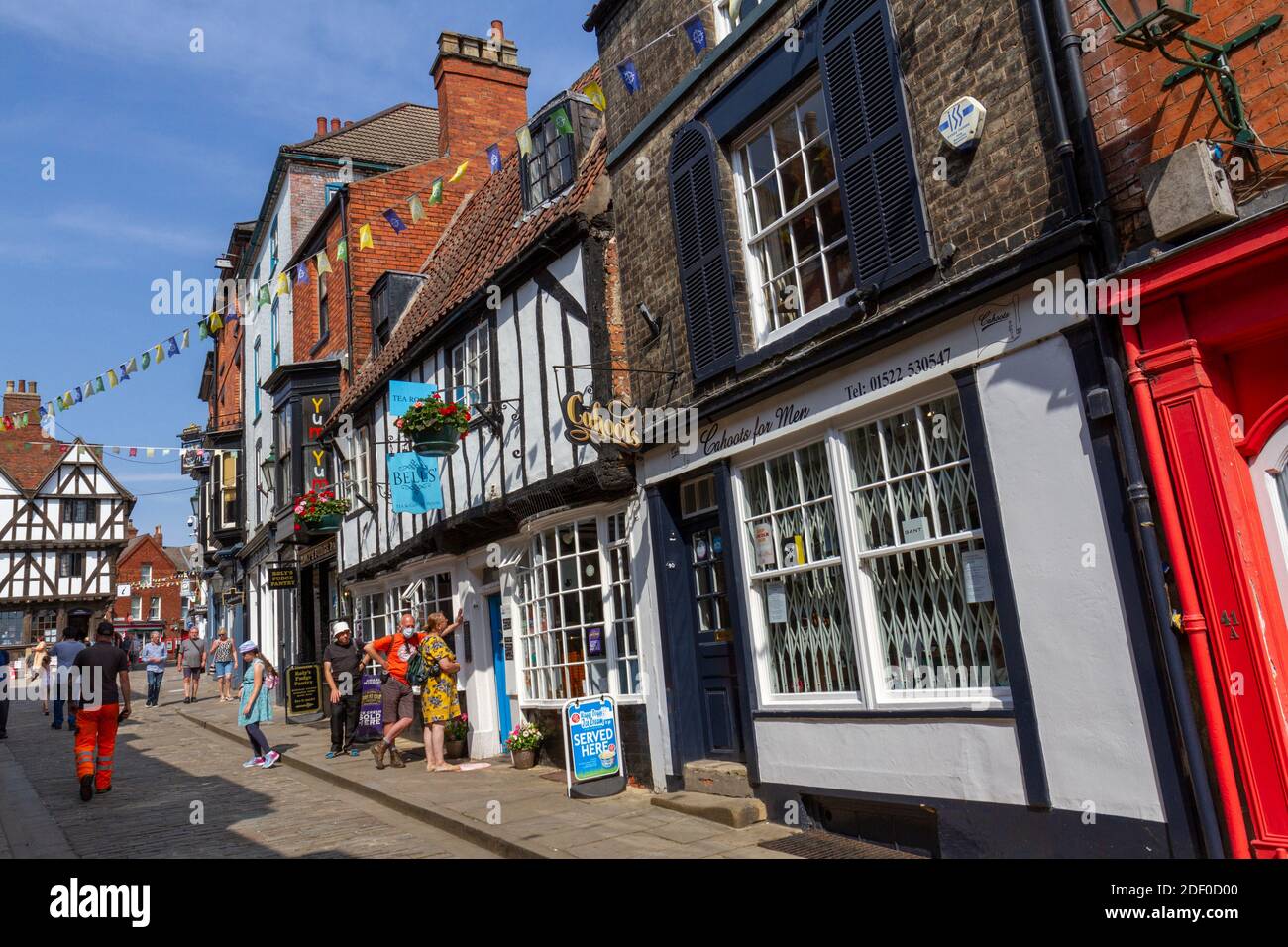 View up Steep Hill, Lincoln, Lincolnshire, UK. Stock Photo