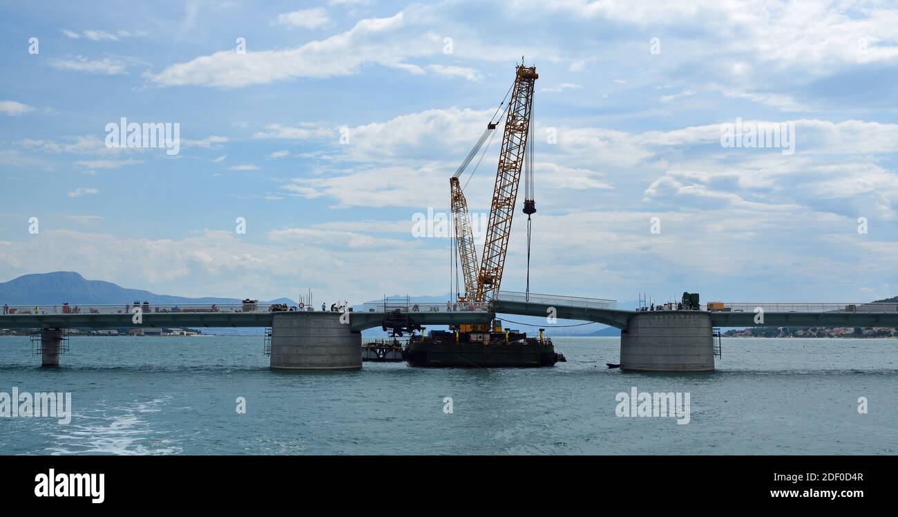 Construction of the bridge to the island of Čiovo from the mainland near Trogir Split Croatia. Stock Photo