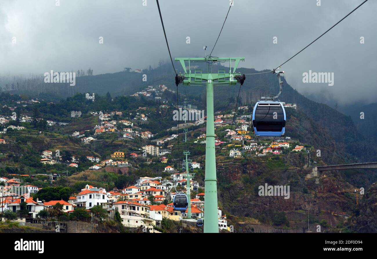 Funchal Cable Car takes tourists to district of Monte in the clouds, Madeira, Stock Photo