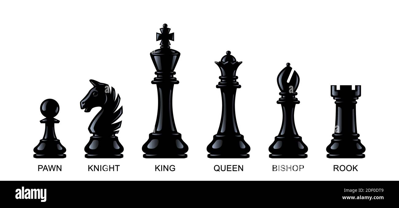 3d rendering black and white chess pieces pawn rook knight bishop