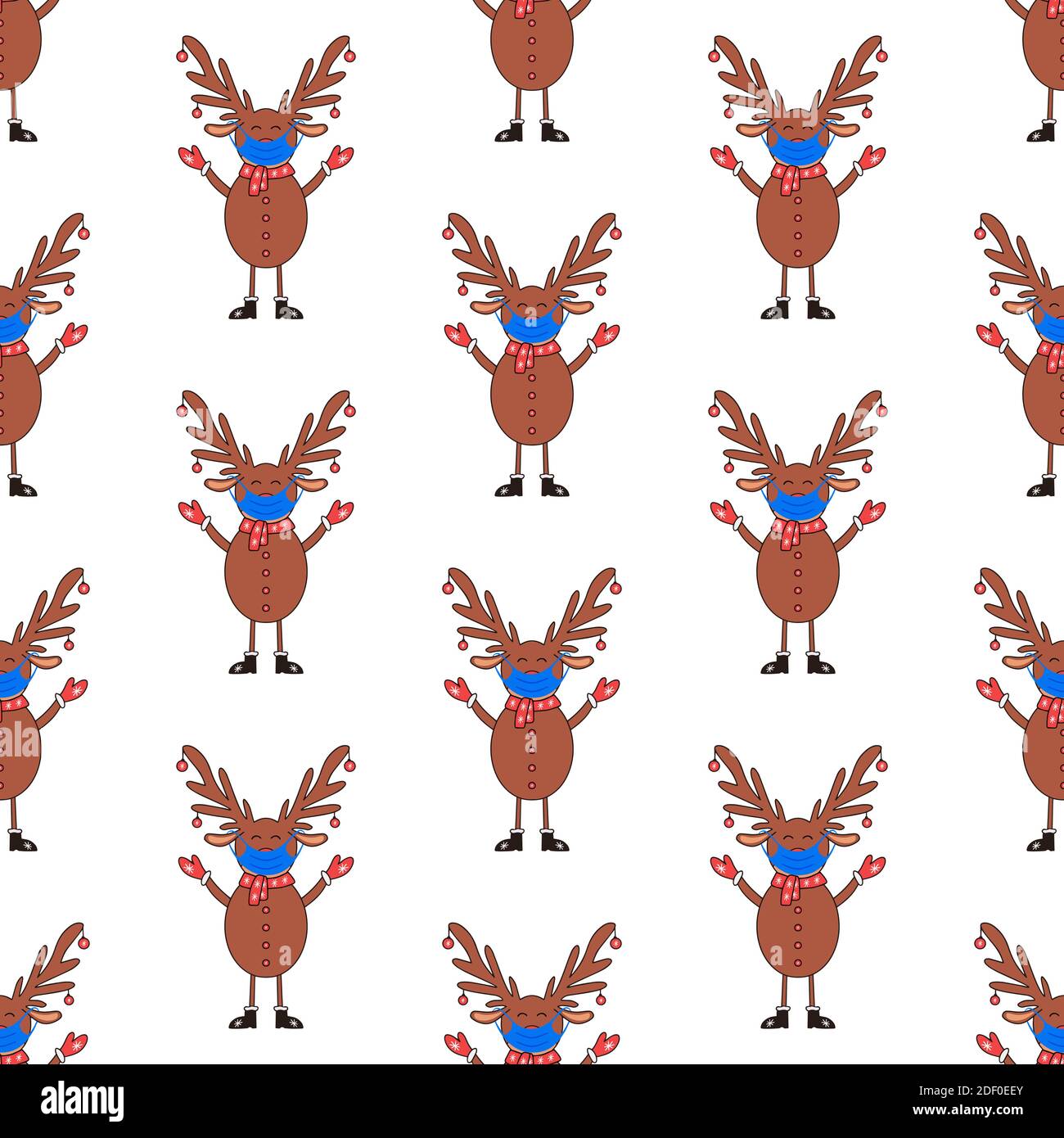 Christmas seamless pattern made from Deer character in face mask. Stock Vector