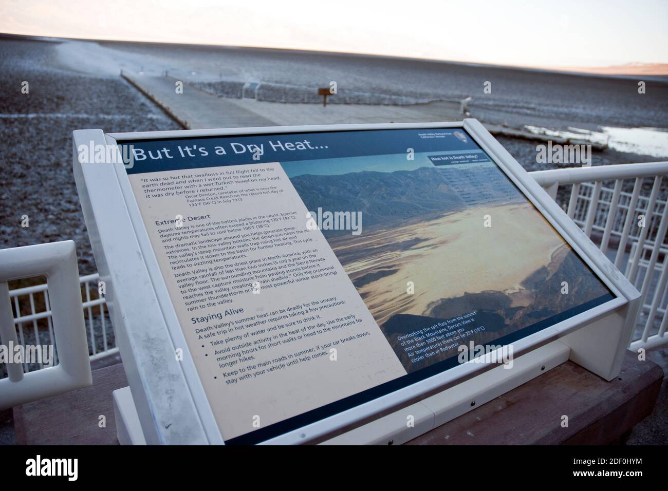 An informational sign at Badwater Basin, the lowest elevation spot in ...
