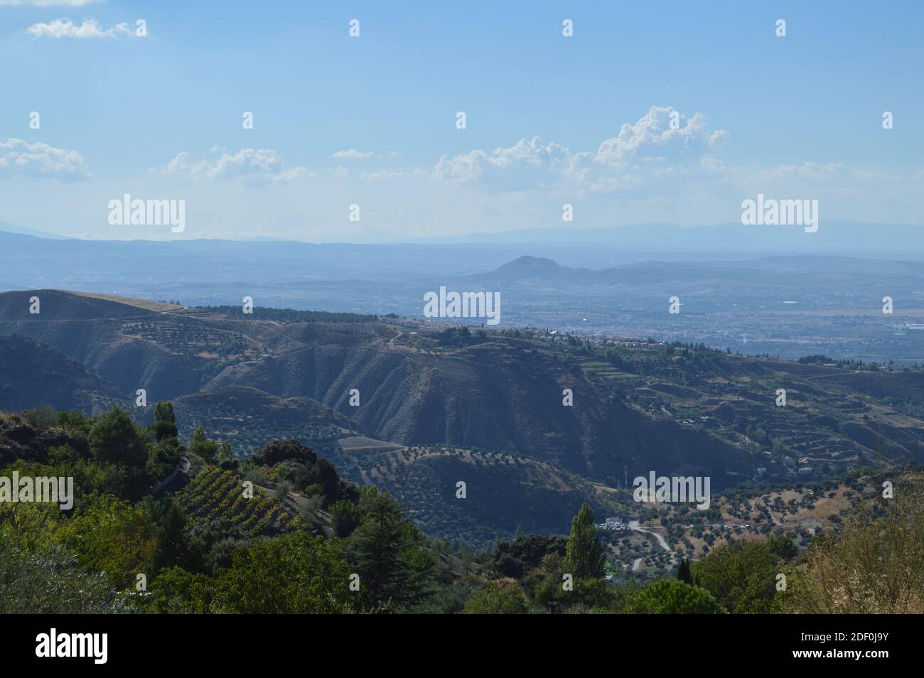 Landscape Panorama along Circular del Río Monachil Hike near Granada, Spain Stock Photo