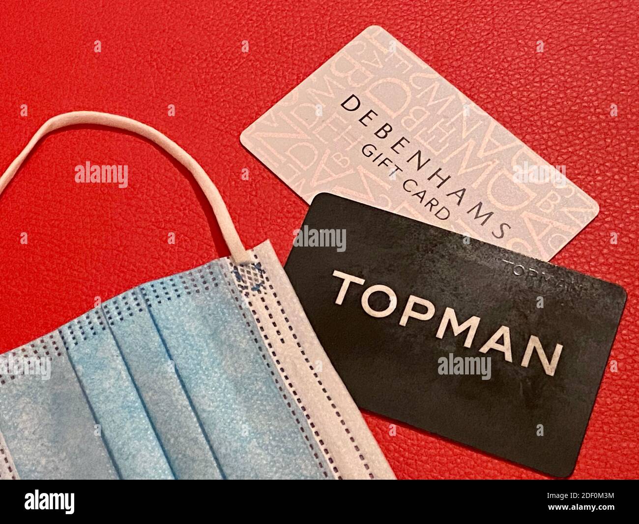 London, UK - 02. Dec 2020: Gift cards - mask and Debenhams Topshop both  part of the Arcadia Group - Sir Philip Green on verge of financial collapse  Stock Photo - Alamy