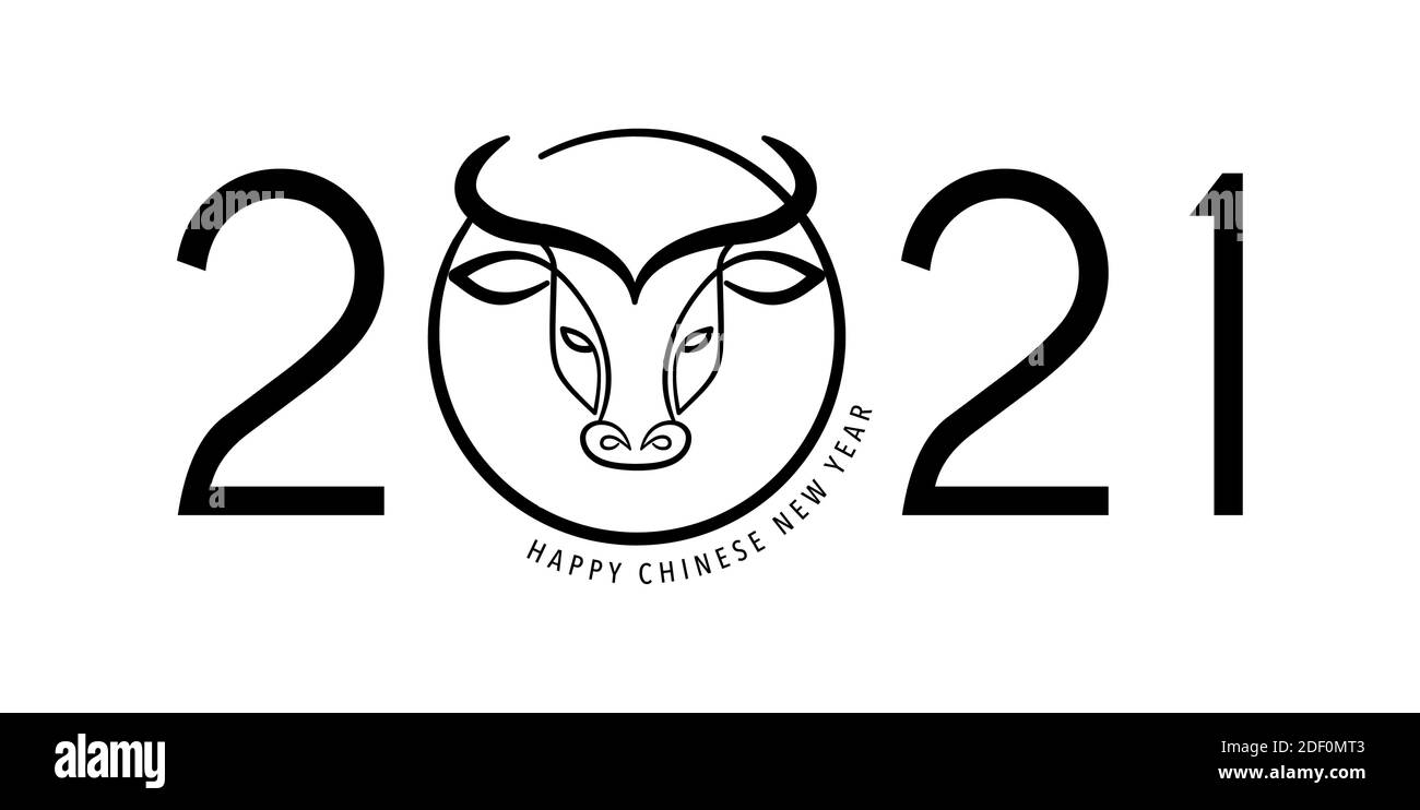 Chinese new year 2021 year of the ox, red cow, Chinese zodiac symbol. Vector background with traditional oriental decorations Stock Vector