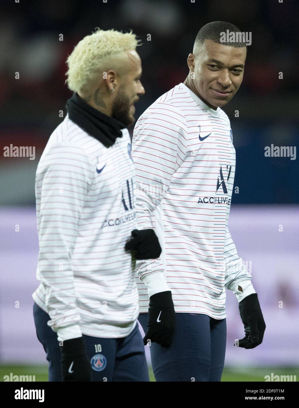 Neymar Of Psg And Kylian Mbappe Of Psg At Warm Up During The Ligue 1 Paris Saint Germain Psg Vs As Monaco Football Match At The Parc Des Princes Stadium On January 12