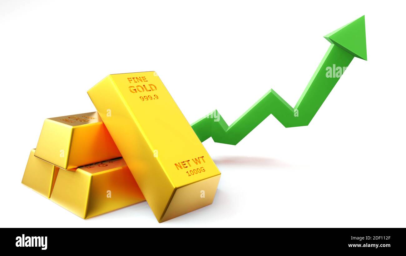 3d render of gold brick gold bar with graph Financial concept Stock