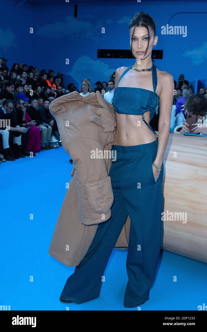 Bella Hadid attending the Louis Vuitton Menswear Fall/Winter 2020-2021 show  as part of Paris Fashion Week in Paris, France on January 16, 2020. Photo  by Aurore Marechal/ABACAPRESS.COM Stock Photo - Alamy