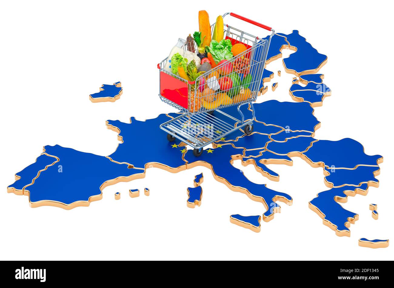 Purchasing power in the European Union the concept. Shopping cart with