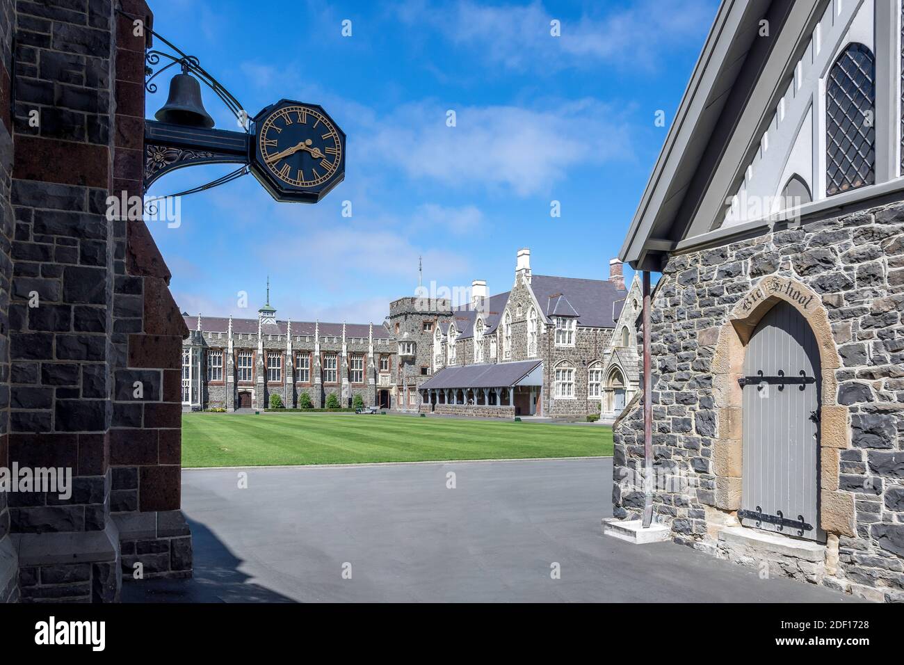 Historic buildings around Quadrangle, Christ's College, Rolleston Ave, Christchurch, Canterbury Region, South Island, New Zealand Stock Photo