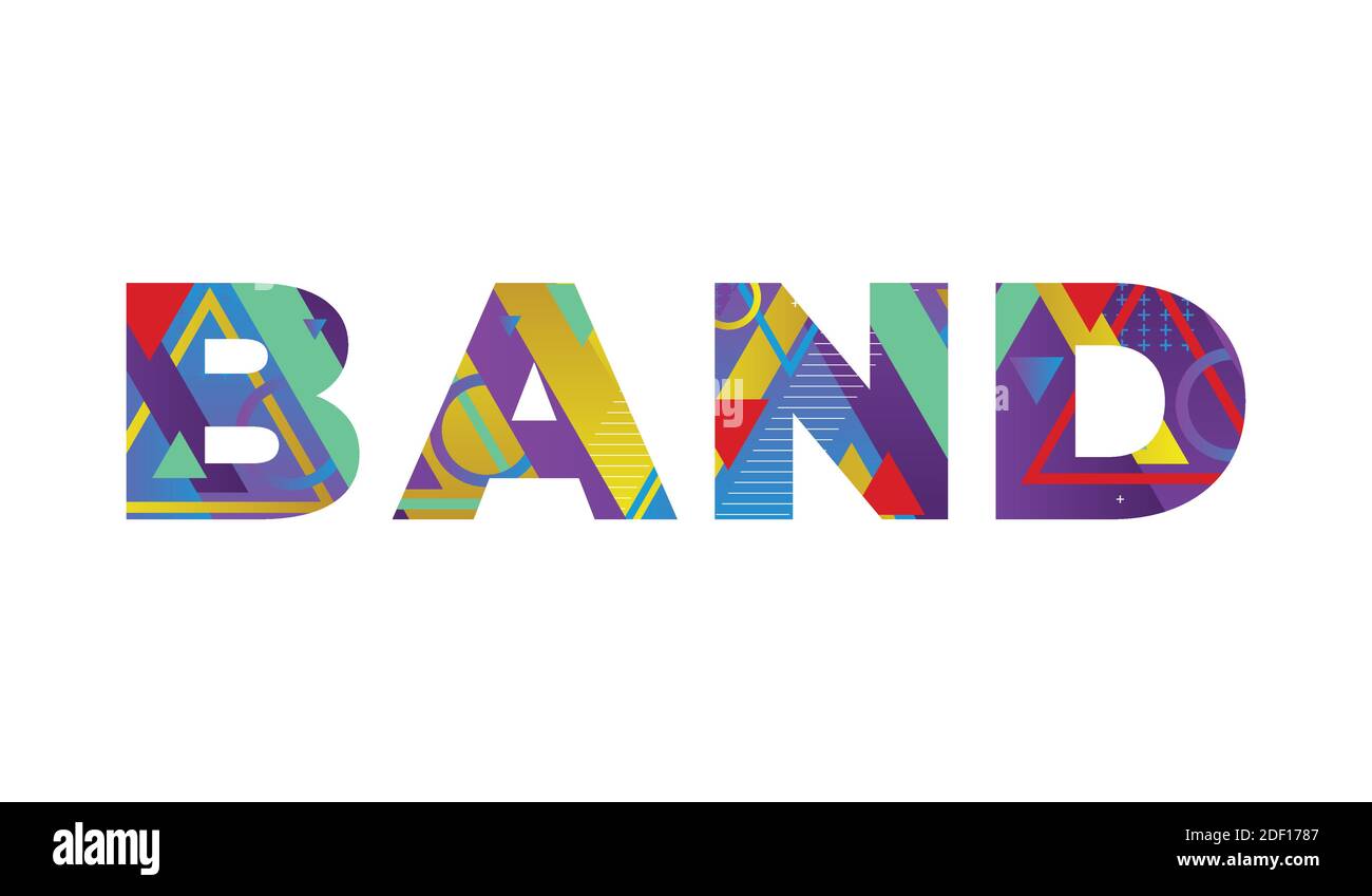 The word BAND concept written in colorful retro shapes and colors illustration Stock Vector
