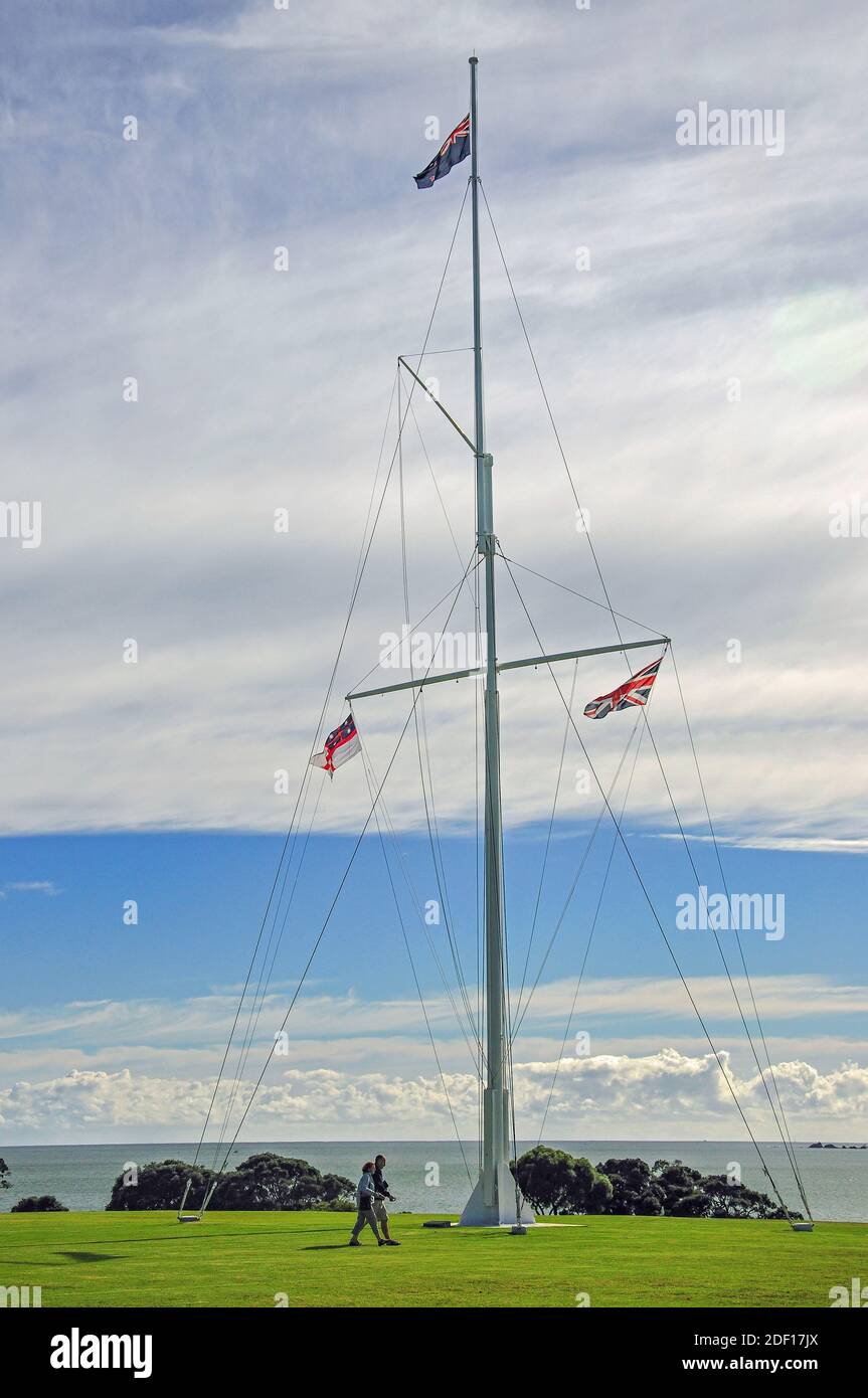 The Naval Flagstaff, Waitangi Treaty Grounds, Waitangi, Bay of Islands, Northland Region, North Island, New Zealand Stock Photo