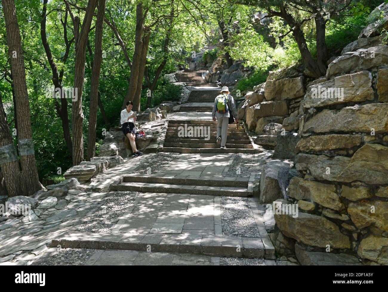 Scene on the back hill in front of Chenghuai pavilion at the Summer Palace in Beijing, China Stock Photo