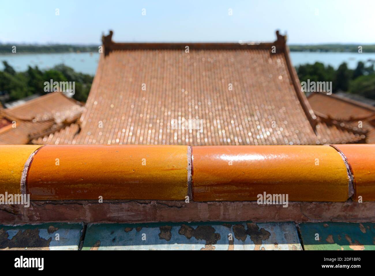 Imperial yellow tiles at the Summer Palace in Beijing, China Stock Photo