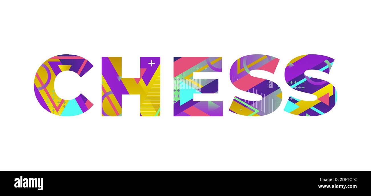 The word CHESS concept written in colorful retro shapes and colors