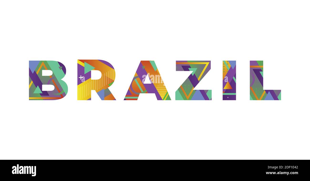 The word BRAZIL concept written in colorful retro shapes and colors ...