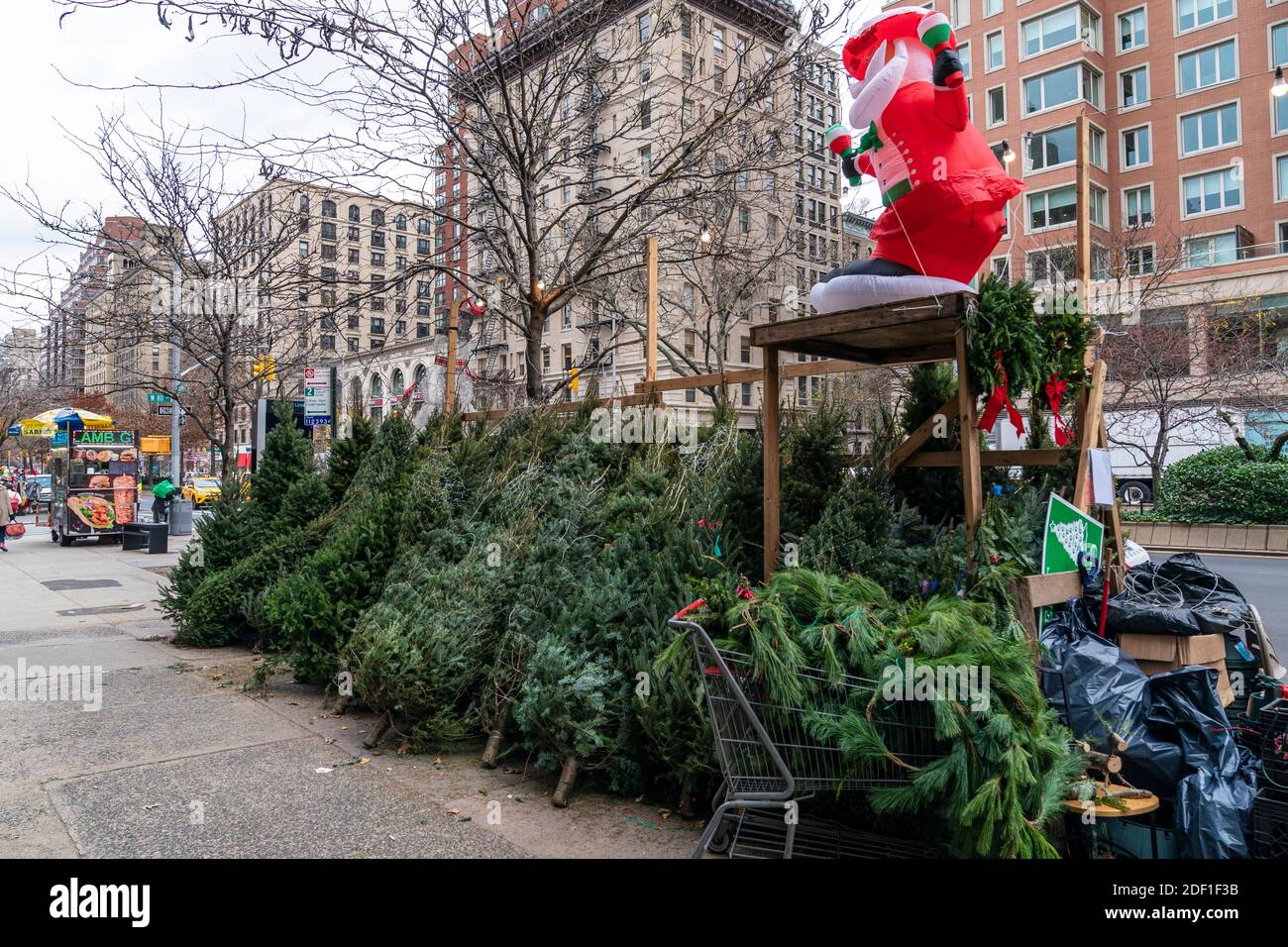 New York, NY December 2, 2020 Christmas Tree sales dotted the city on almost every corner