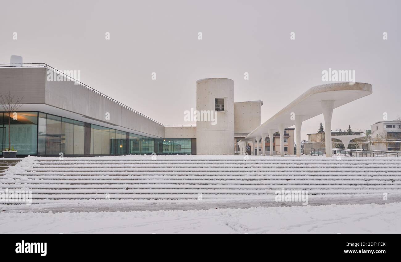 Darmstadt, Germany, 01 Dec 2020: Staatstheater, side view from Sandstraße covered by snow Stock Photo