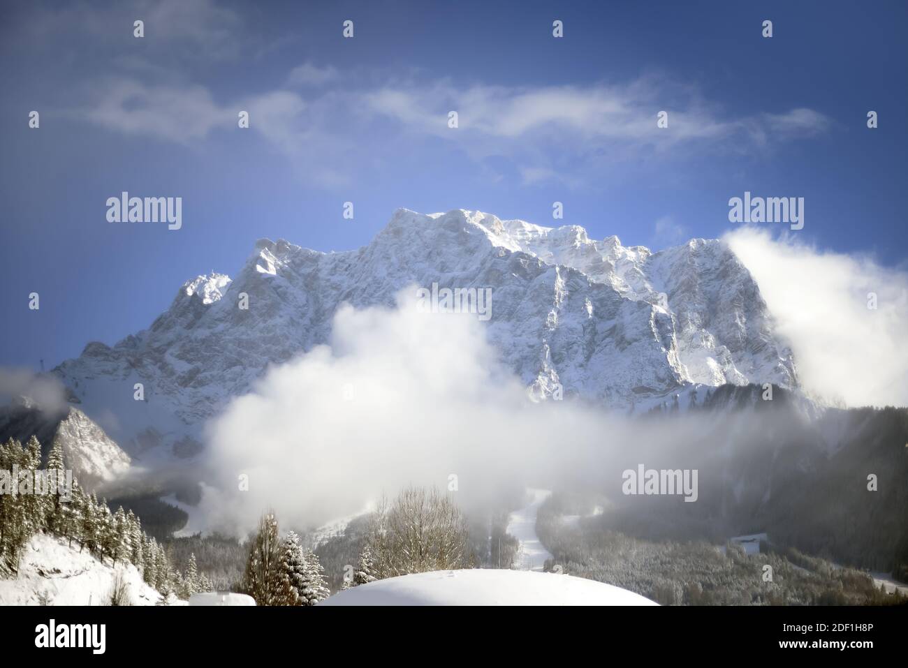 Zugspitze mountain view in Winter from Austria Stock Photo