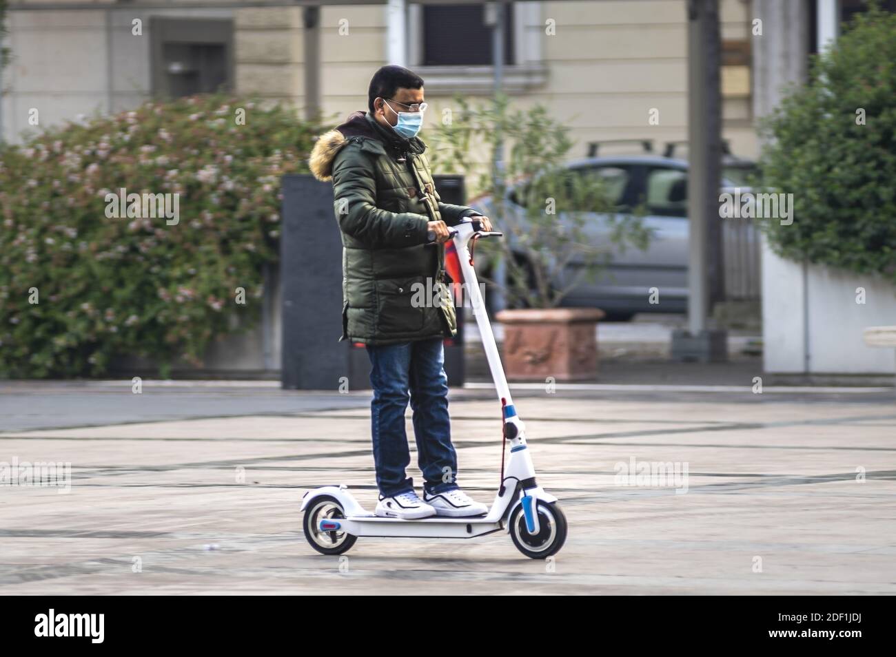 terni,italy november 24 2020:man with mono skate inside the city Stock Photo