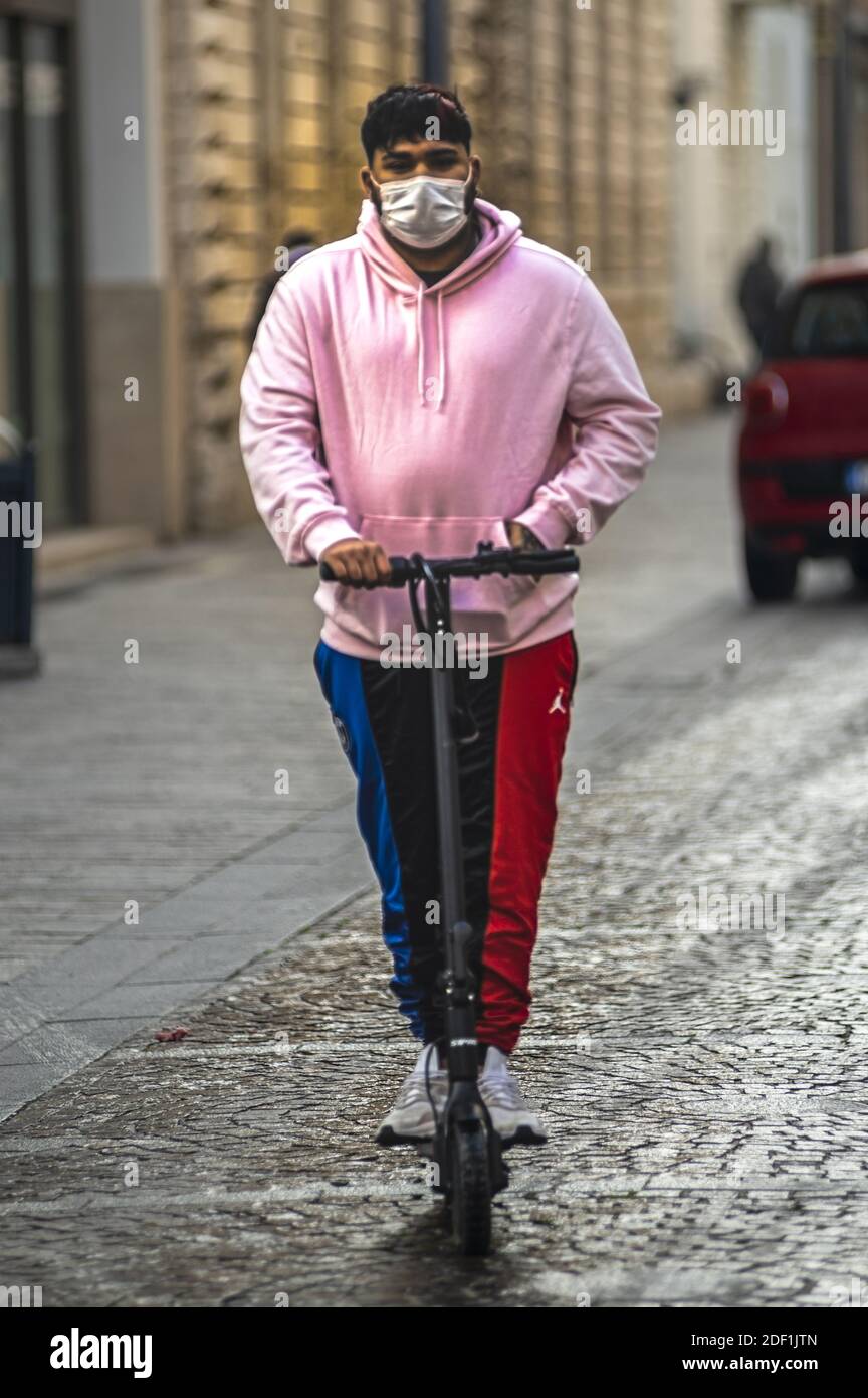 terni,italy november 24 2020:man with mono skate inside the city Stock Photo