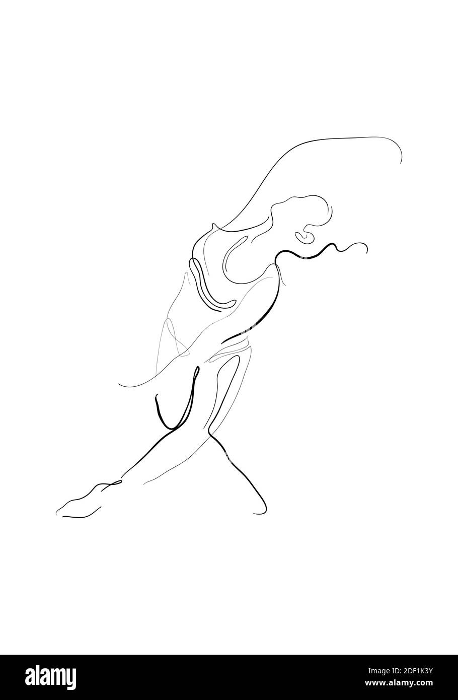Hand drawn line art illustration of Lasyasana pose or character woman standing in a Graceful dance Yoga pose. Stock Photo