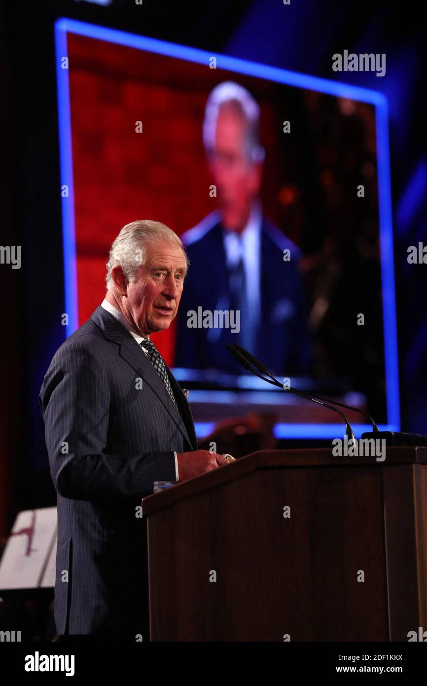 Prince Charles speaks during the Fifth World Holocaust Forum at the Yad Vashem Holocaust memorial museum in Jerusalem on January 23, 2020. Handout Photo by GPO/ABACAPRESS.COM Stock Photo