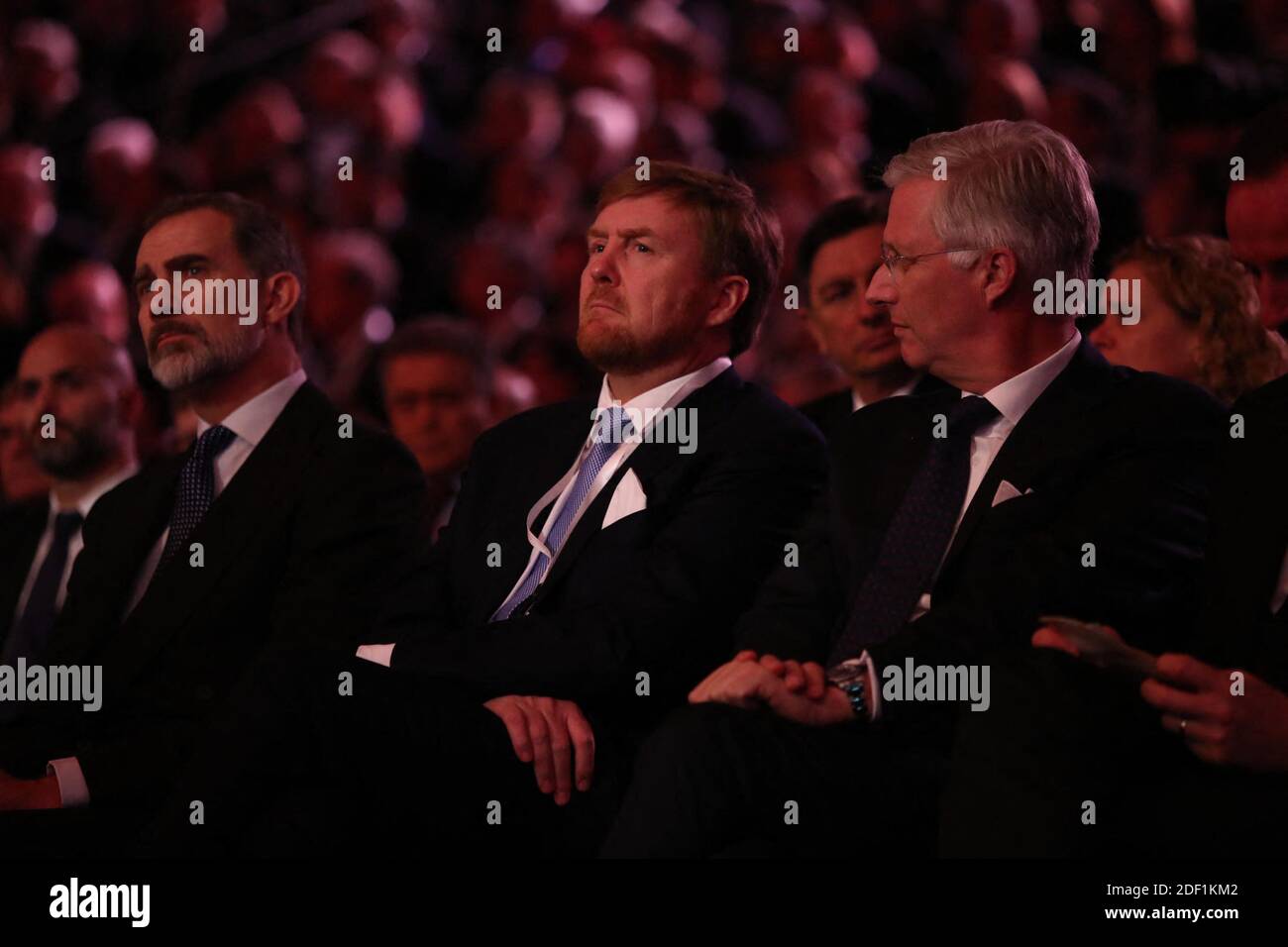 King Willem-Alexander of the Netherlands, King Philippe of Belgium and King Felipe VI of Spain during the Fifth World Holocaust Forum at the Yad Vashem Holocaust memorial museum in Jerusalem on January 23, 2020. Handout Photo by GPO/ABACAPRESS.COM Stock Photo