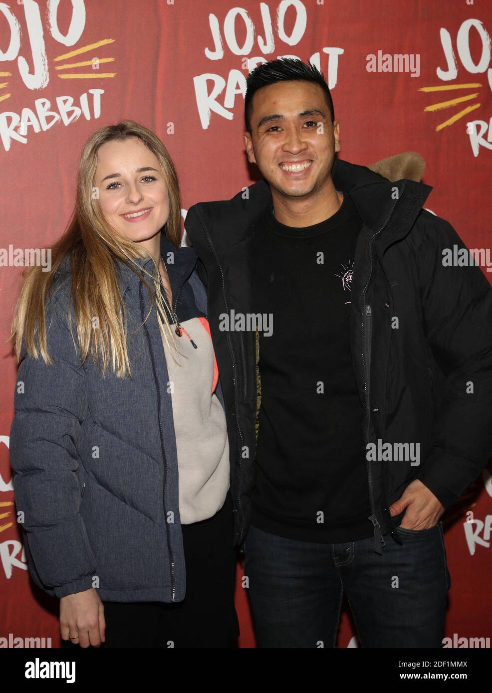 Fred Van Long and girlfriend Camille attending the premiere of Jojo Rabbit  held at UGC Les Halles Cinema on January 23, 2020 in Paris, France. Photo  by Denis Guignebourg/ABACAPRESS.COM Stock Photo -