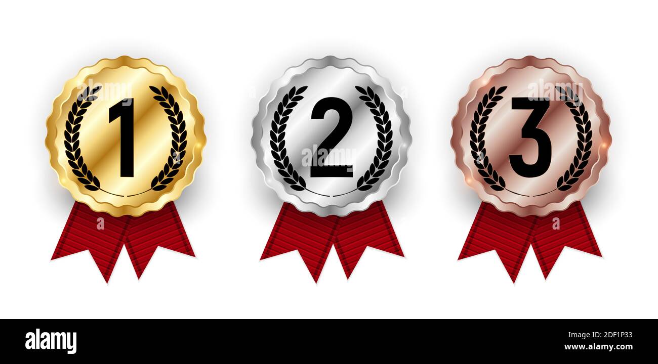 Gold, silver and bronze medal. Badge of the icon First, second and ...