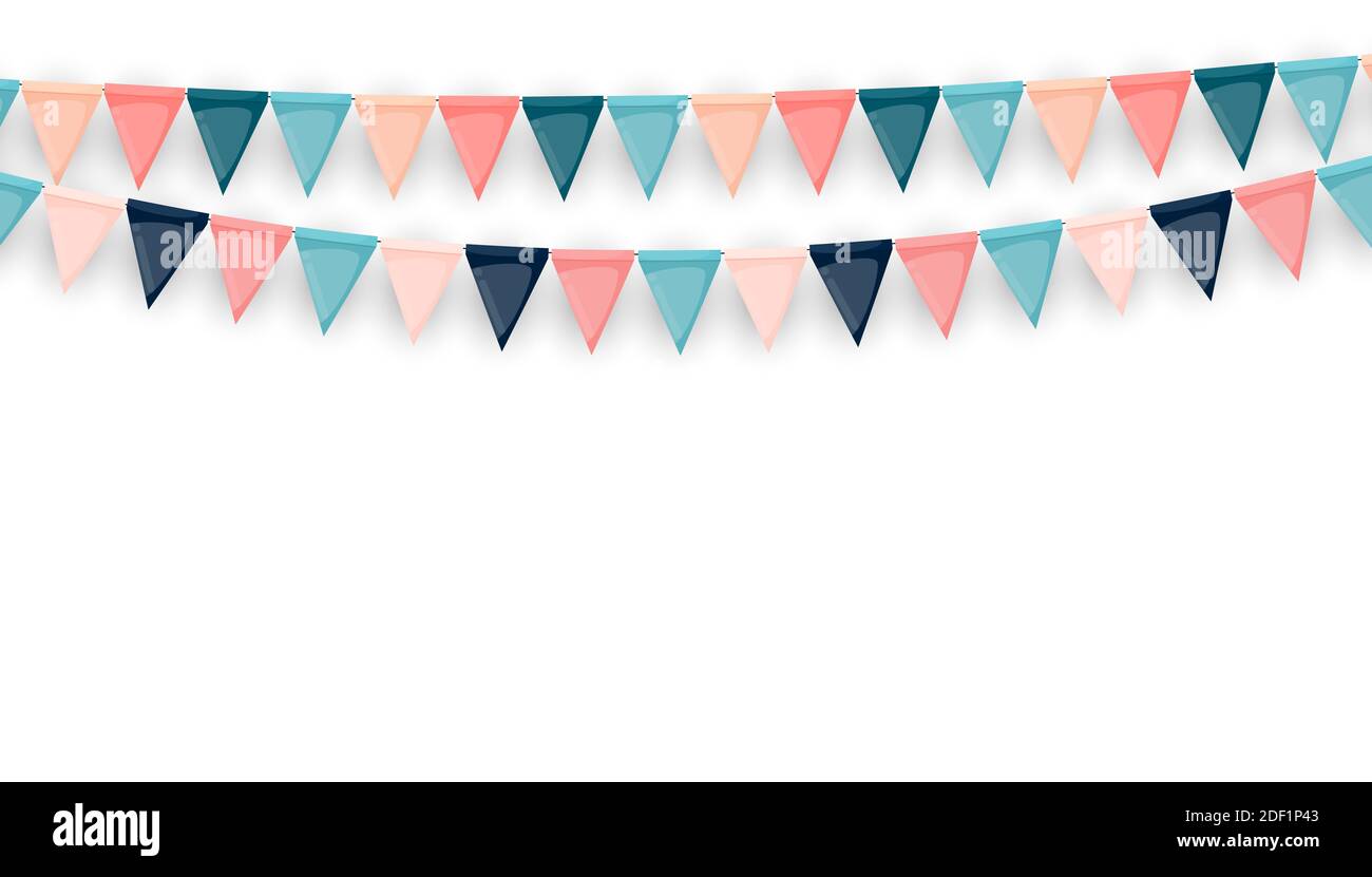 Banner with garland of flags and ribbons. Holiday Party background for  birthday party, carnaval isolated on transparent background. Illustration  Stock Photo - Alamy