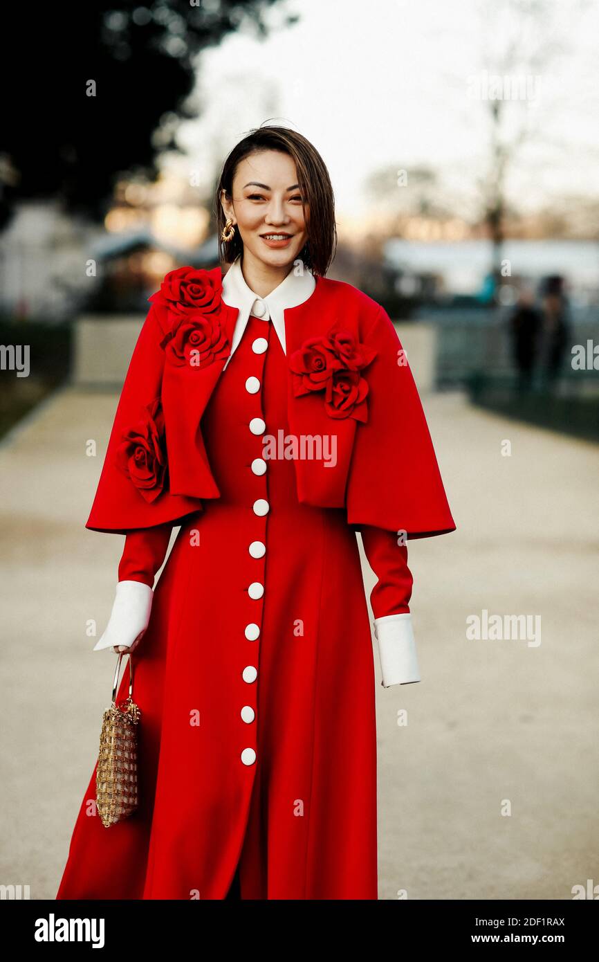 Street style, Jessica Wang arriving at Alexandre Vauthier Spring Summer