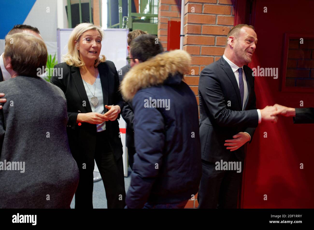 Mayor Steeve Briois, Marine Le Pen and Bruno Bilde during the Vows ceremony in Henin-Beaumont, Pas-de-Calais, January 26, 2020, Photo by Sylvain Lefevre/ABACAPRESS.COM Stock Photo