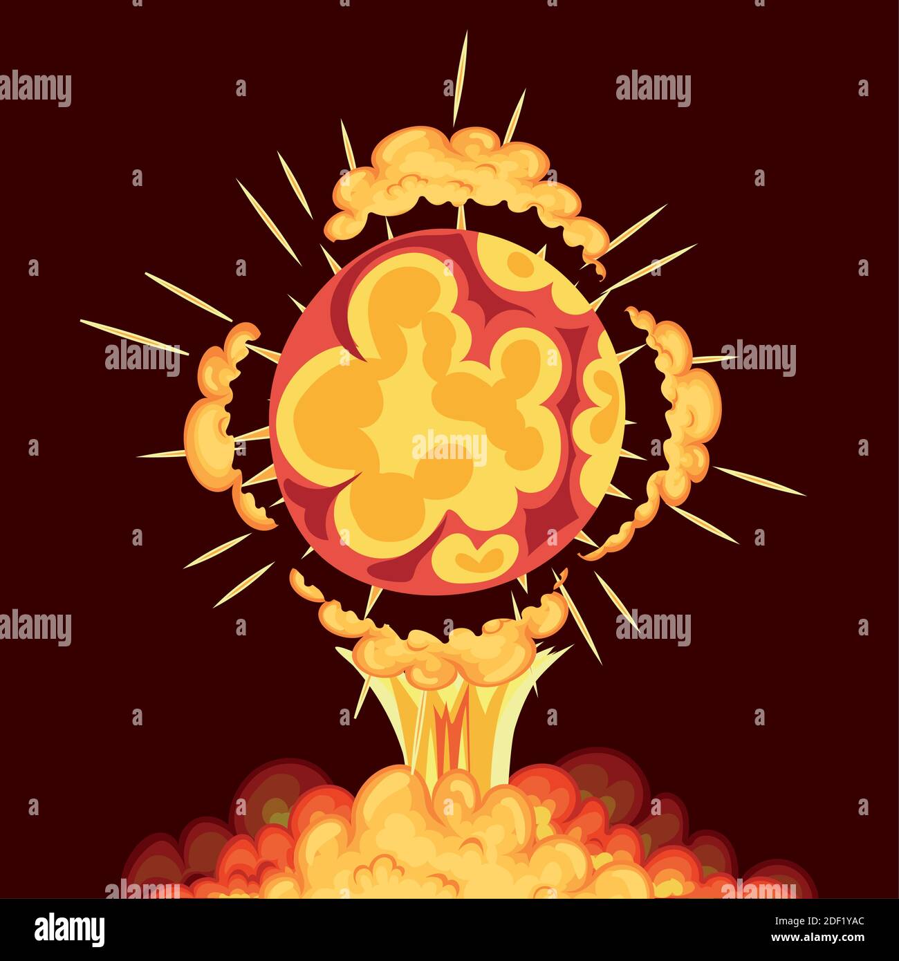 blast in form of circle with clouds of yellow color around him on red ...