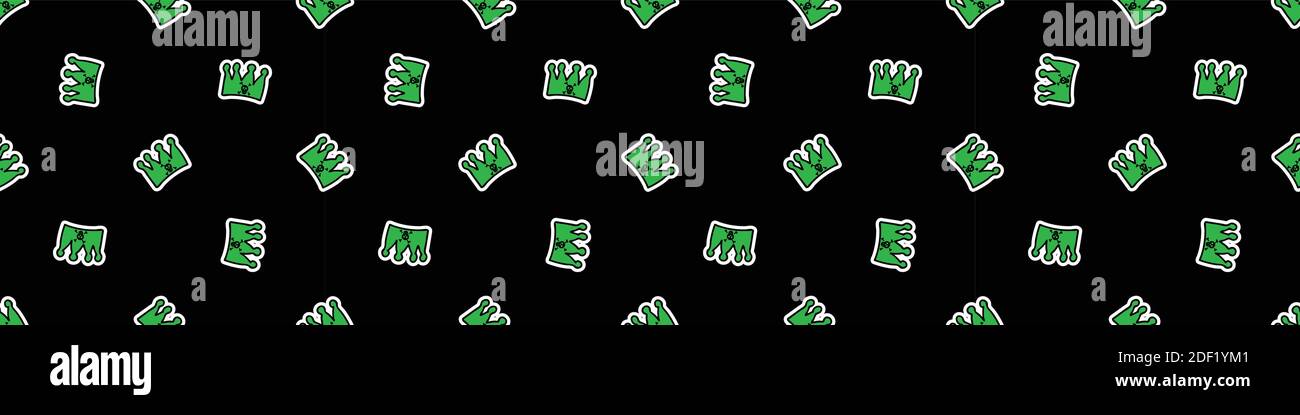 Punk rock crown vector seamless border. Simple alternative banner. Kids emo rocker cute hand drawn cartoon grungy tattoo with attitude motif.  Stock Vector