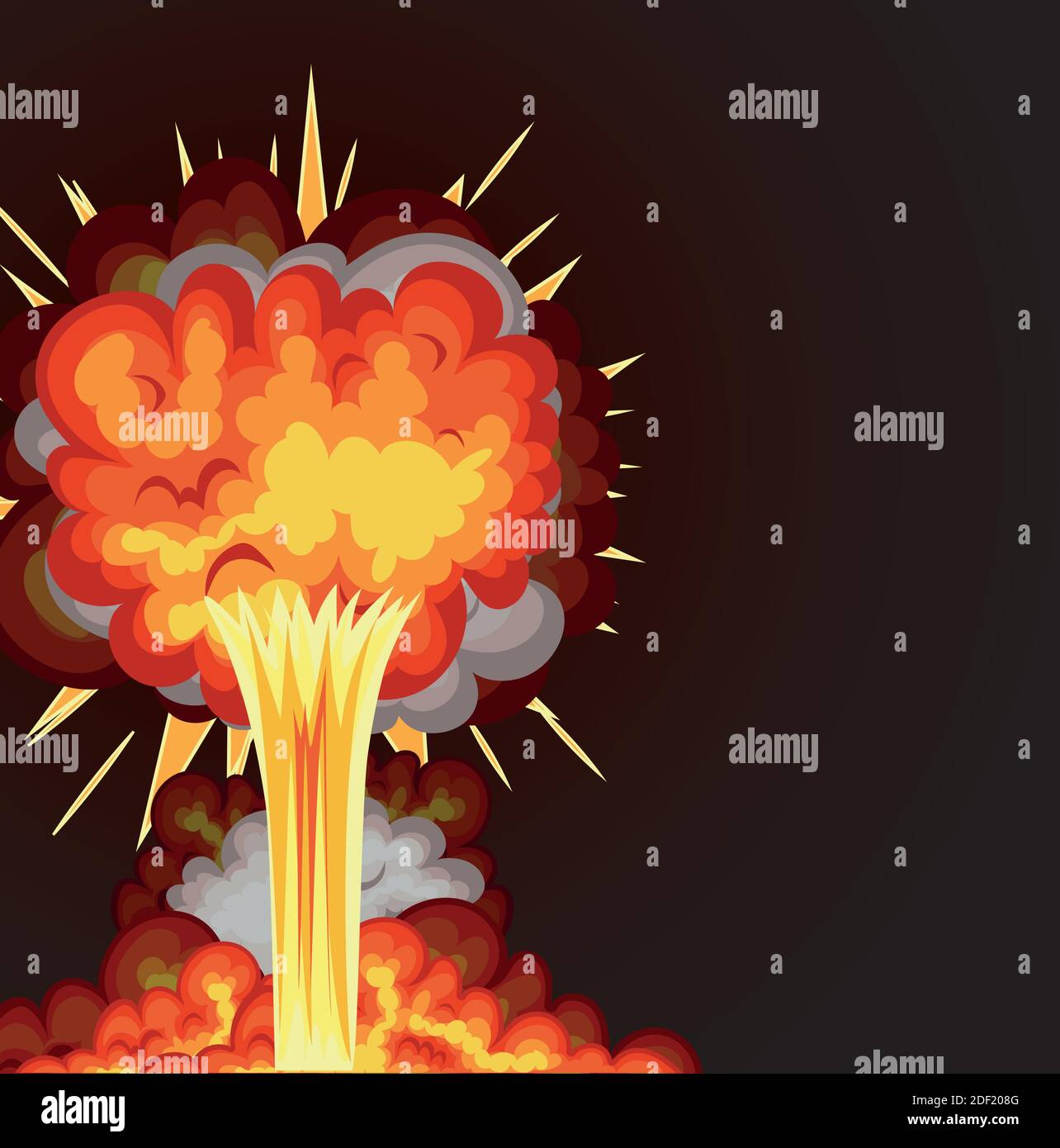 blast with fire clouds of orange color on a black background Stock ...
